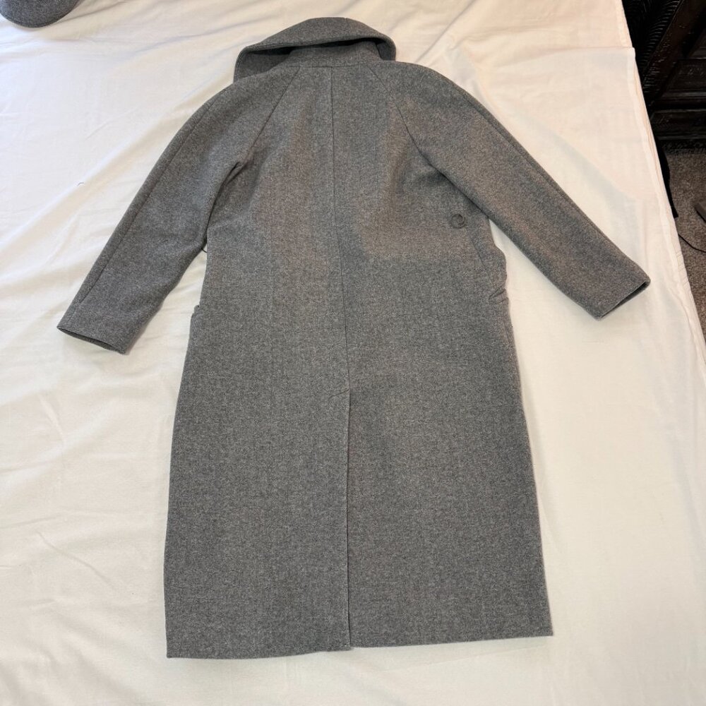 Express Conscious Edit Gray Wool Blend Wrap Trench Coat XS Belt Shawl Collar - Picture 2 of 8